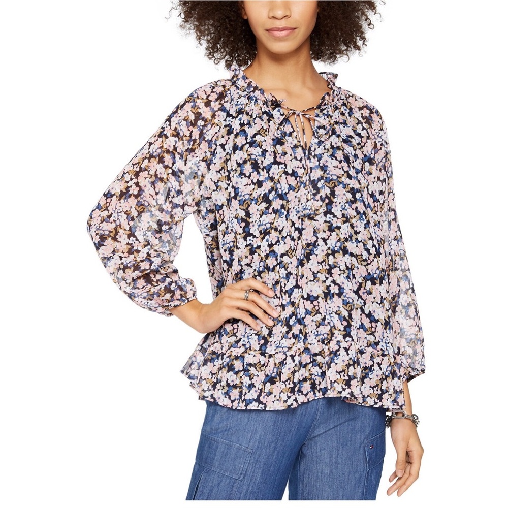 Tommy Printed Chiffon Ruffle blouse